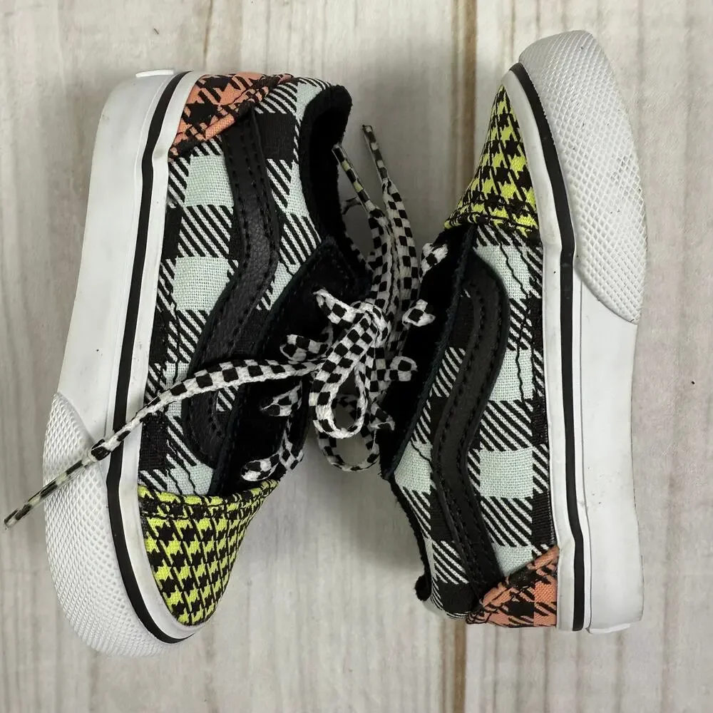 Vans Old Skool Toddler Sneakers Black Yellow Houndstooth Plaid Checkered 5C